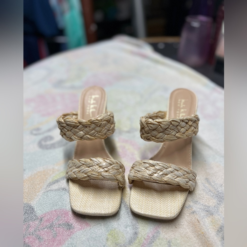 NWOT Raffia Braided Nicole Miller Square Toe Block Heels Size 9.5 - Picture 5 of 8